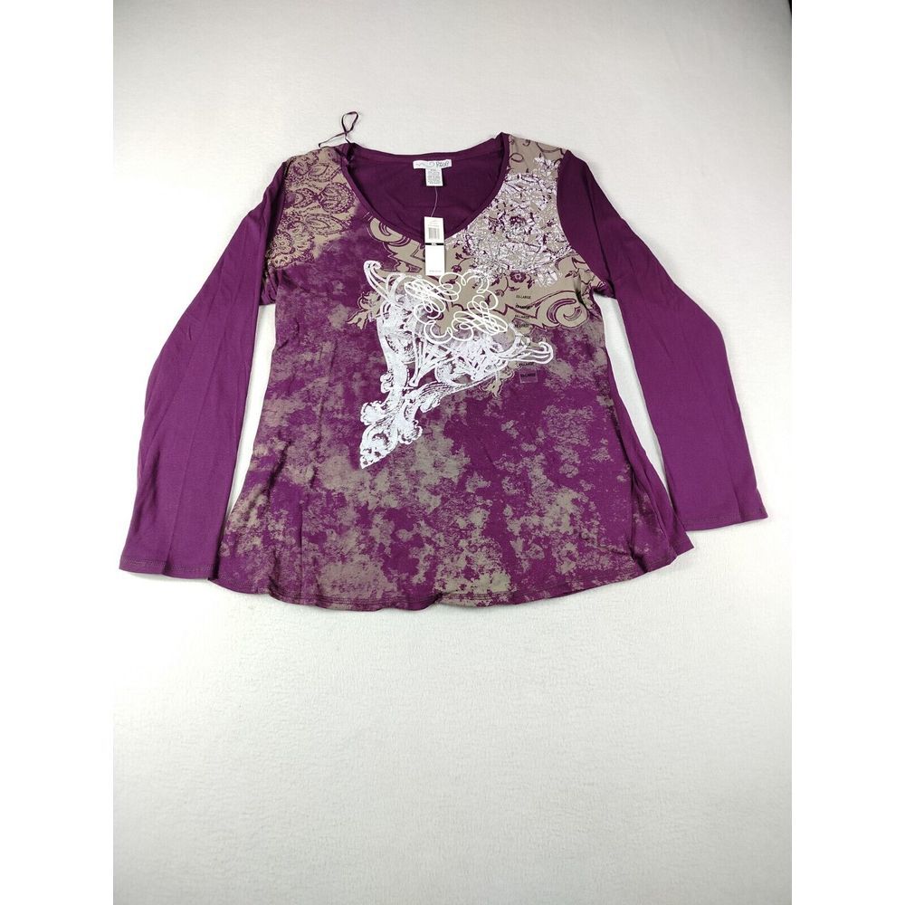 RXB Blouse Woman's XXL Maroon Floral Bohemian Bohochic Bohostyle Rhinestones